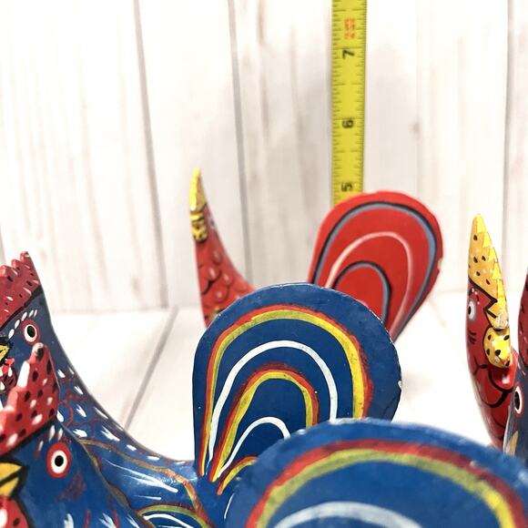 Set of 6 Vintage Hand Painted Rustic Folk Art Rooster Napkin Ring Holders - Picture 13 of 15